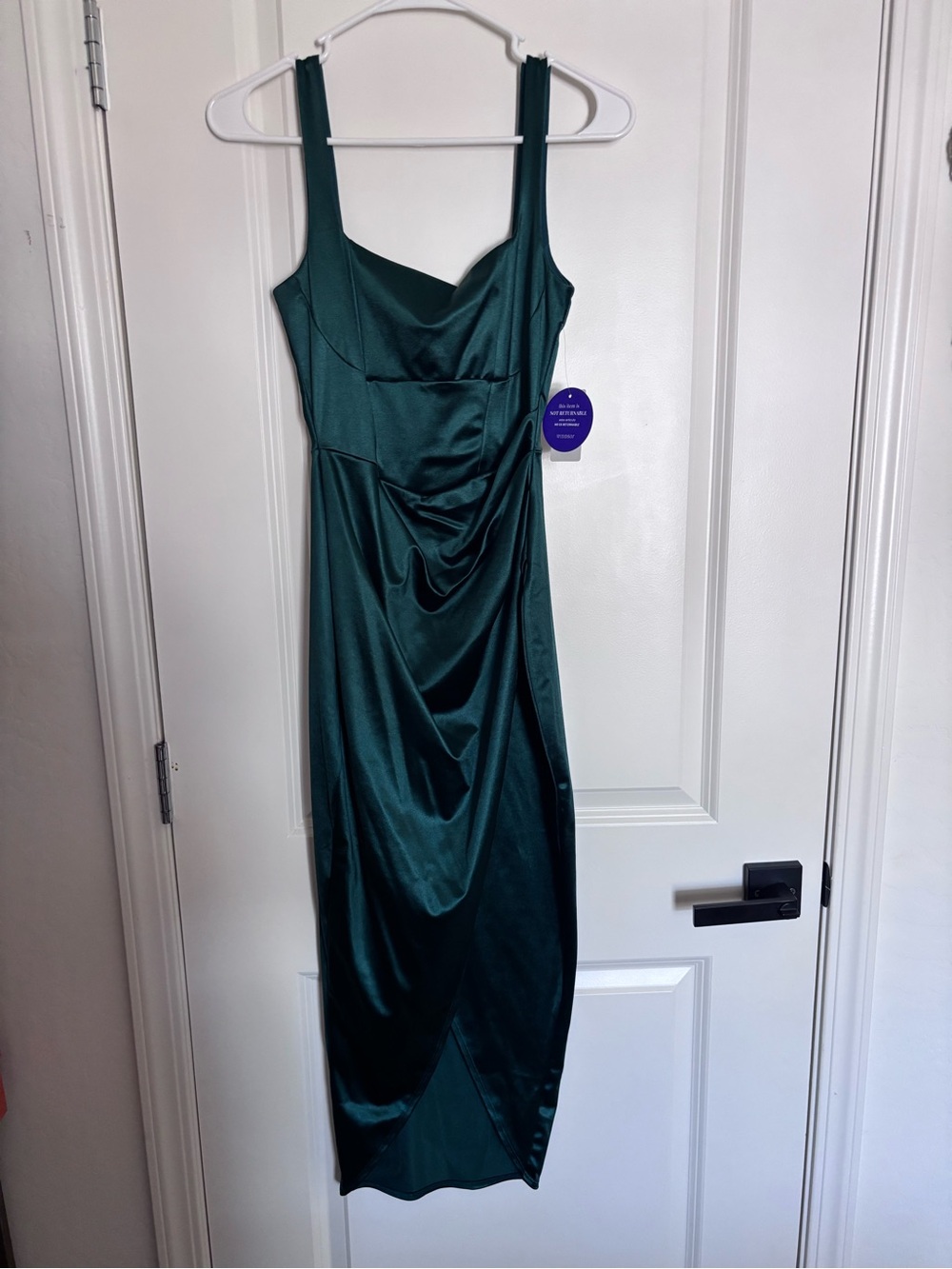 Hunter Emerald Green Satin Draped Midi Dress